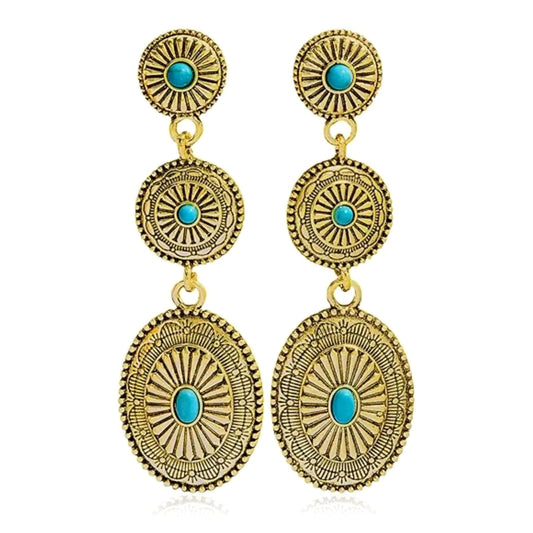 Vintage Gold Concho Turquoise Earrings