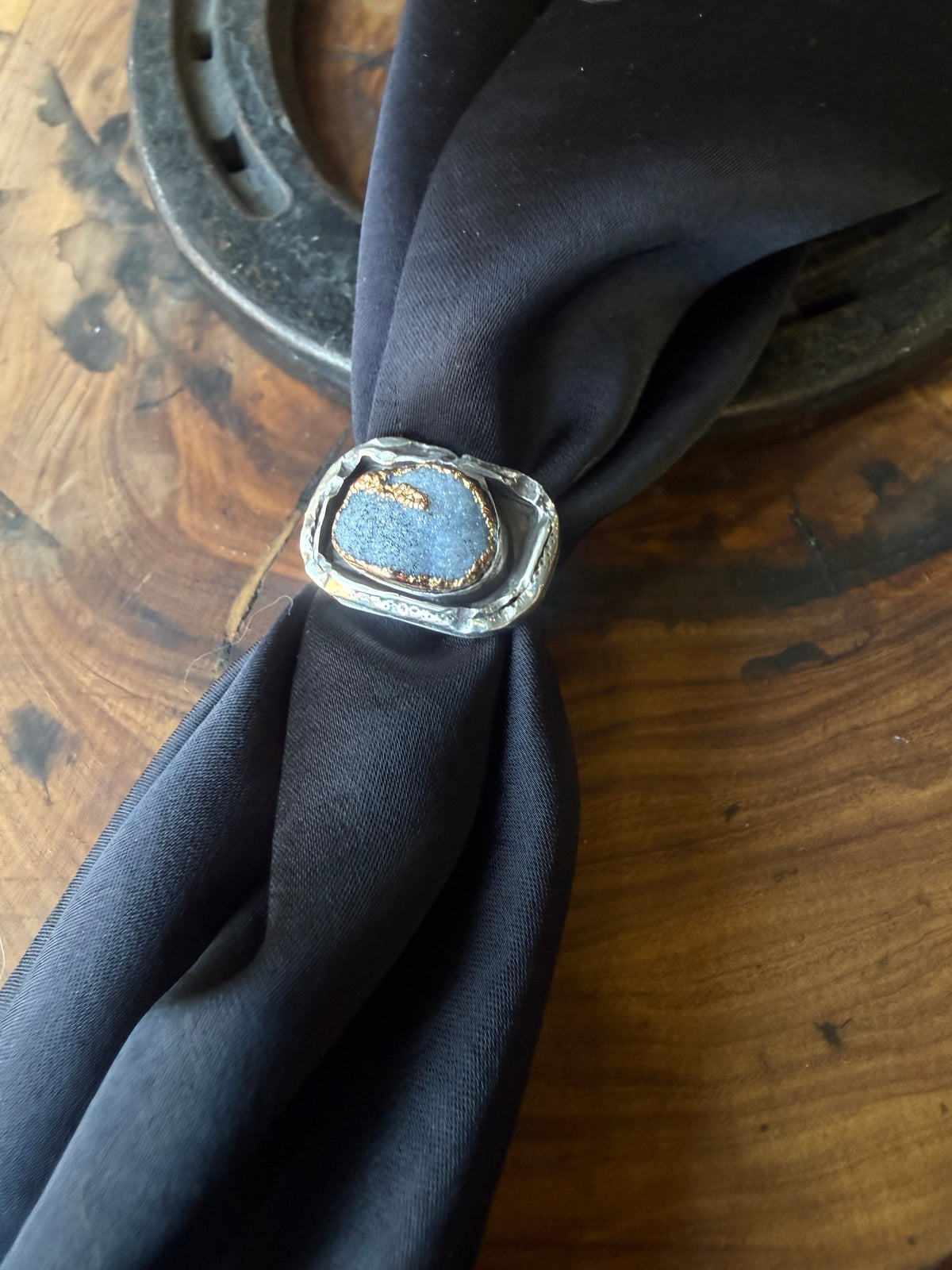 Blue Druzy & Gold Ring or Scarf Slide by Bootleg Silver Co – view 2