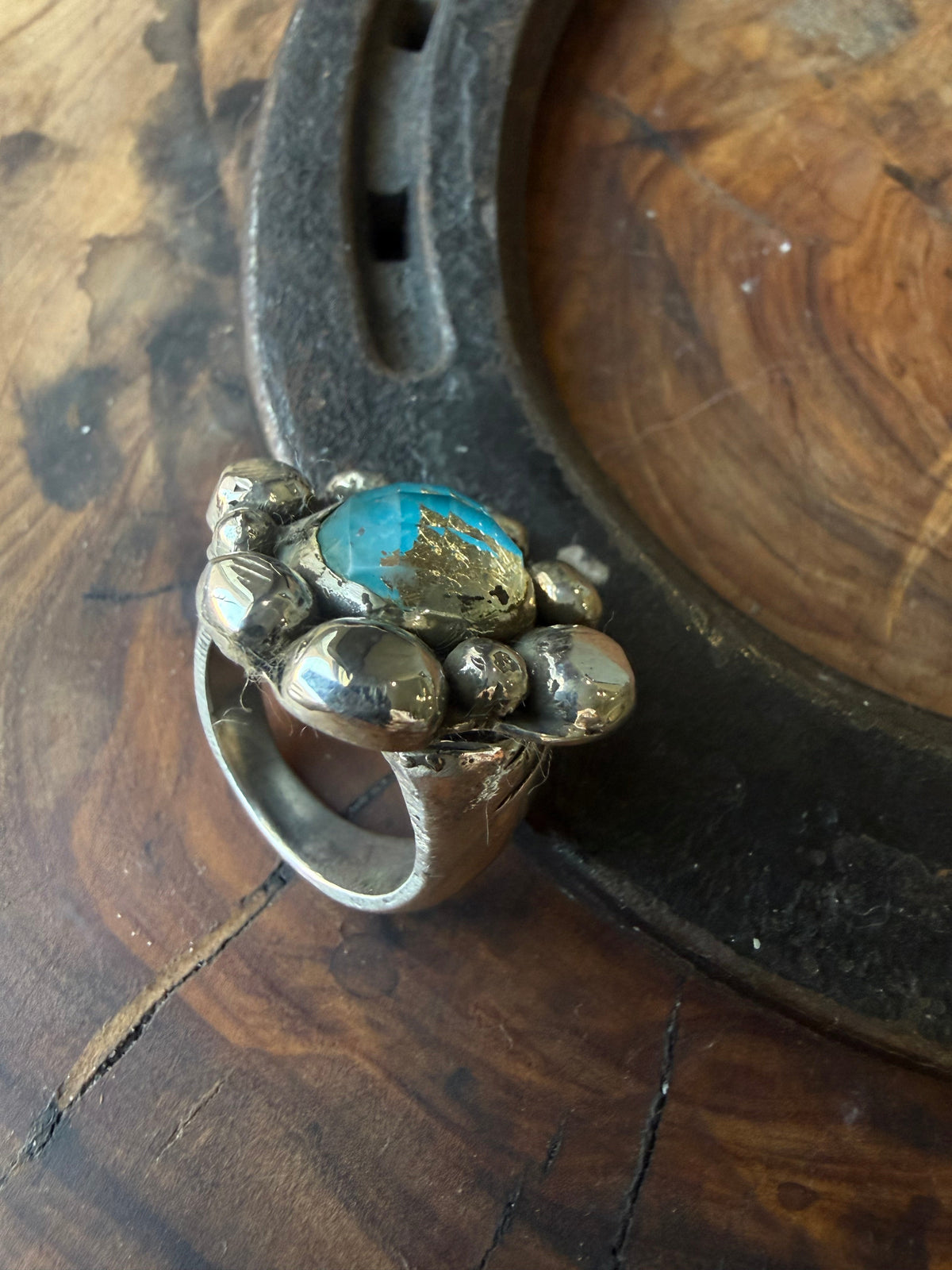 American Turquoise & Gold Leaf Cocktail Ring by Bootleg Silver Co – view 2