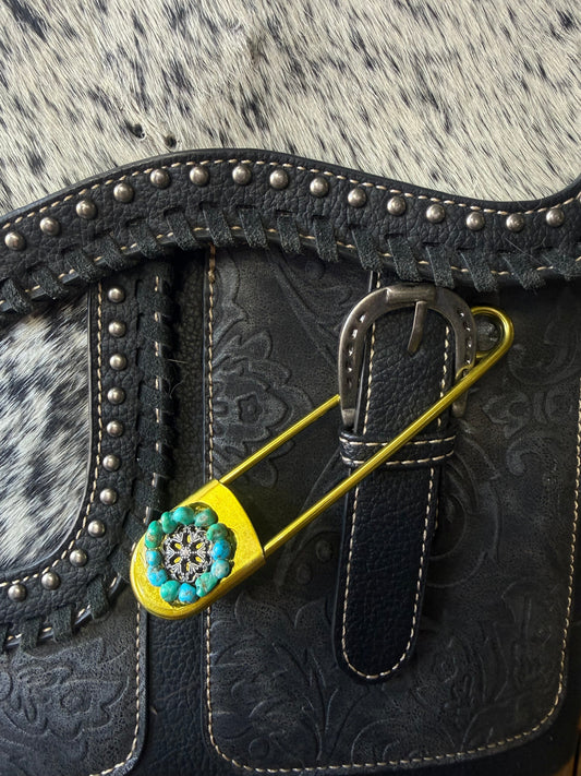 Turquoise Floral Jumbo Hat Pin by Bootleg Silver Co, handmade in Arizona