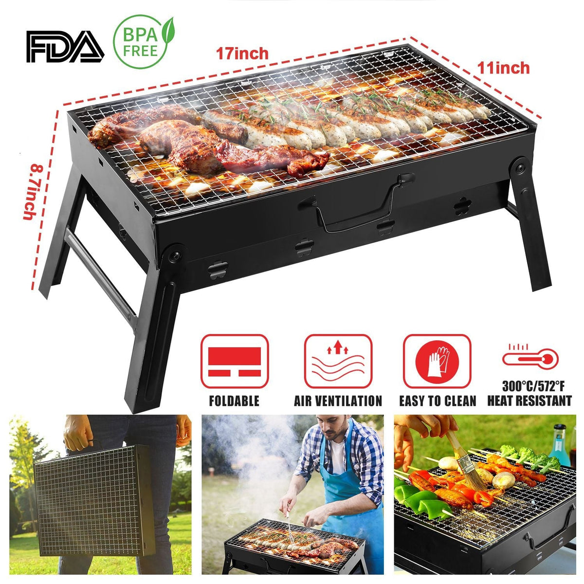 Portable Charcoal Grill – Lightweight Foldable Camping BBQ Grill