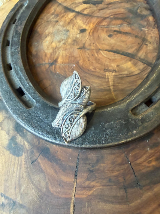 Vintage Sterling Silver Floral Leaf Ring by Bootleg Silver Co – view 2