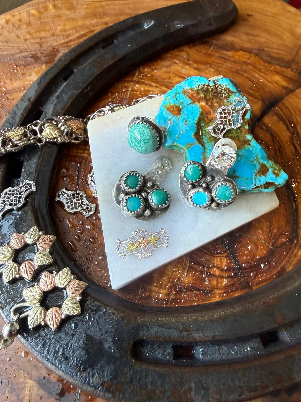 American Turquoise Post Earrings with Removable Jackets by Bootleg Silver Co, handmade in Arizona