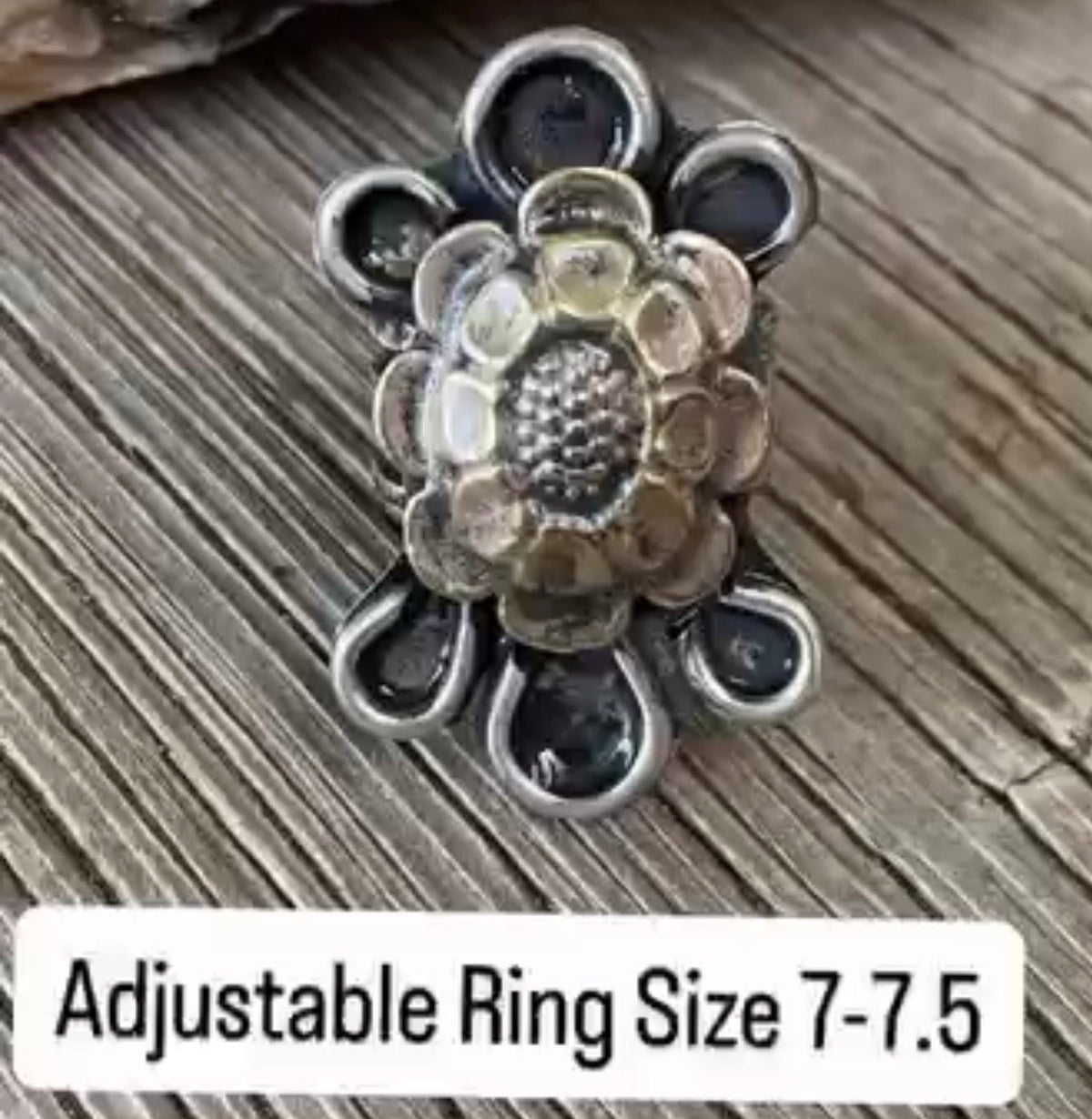 Vintage Zuni Floral Button Ring by Bootleg Silver Co, handmade in Arizona