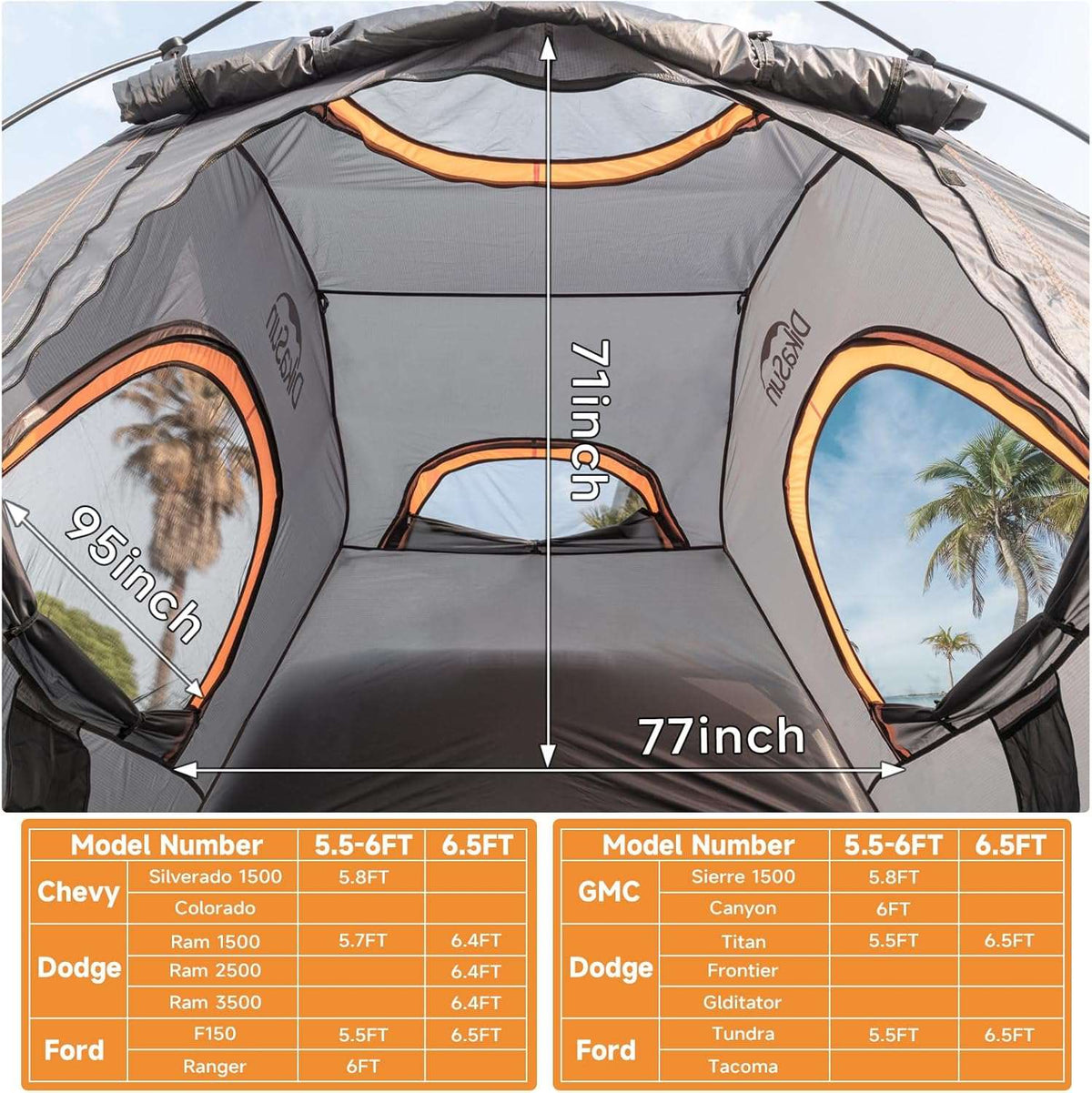Umbrauto Truck Bed Tent for 6.4-6.7 FT Pickup Beds – 2 Person