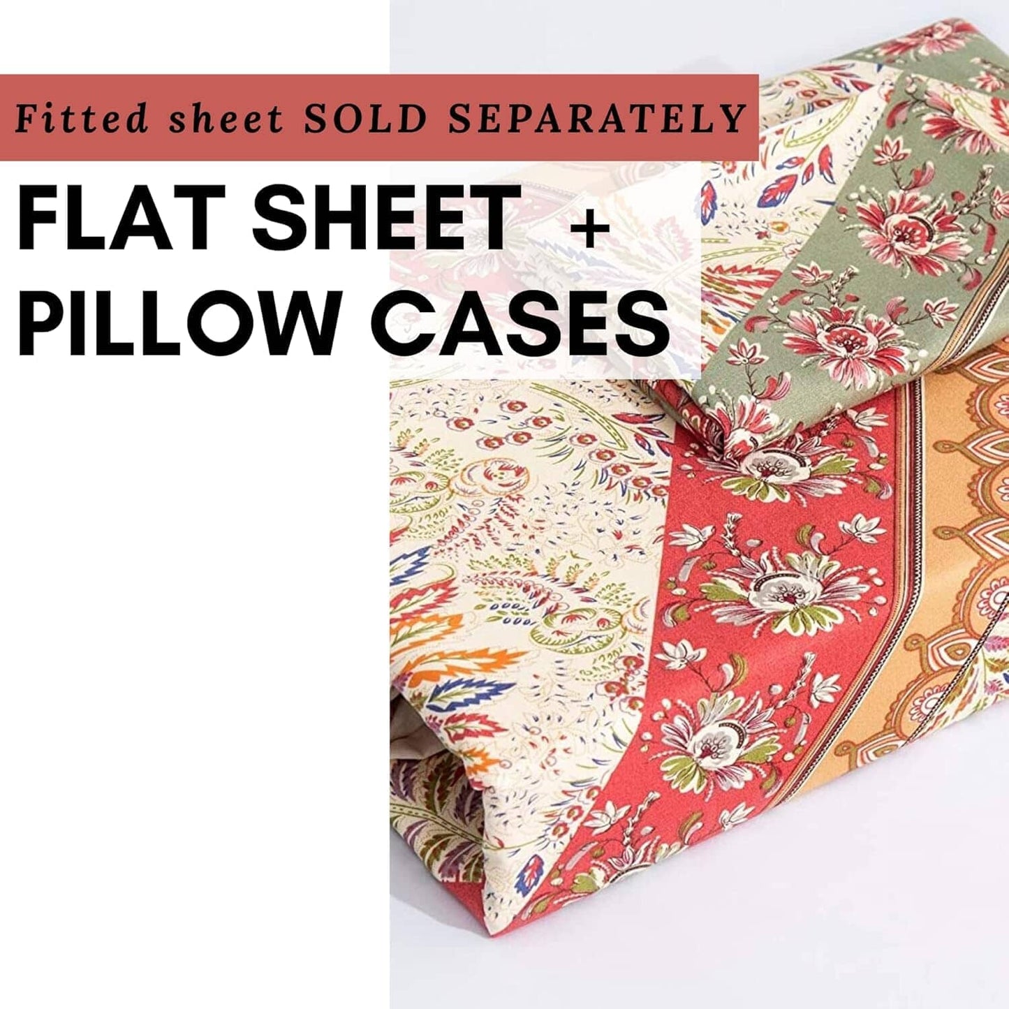 Botanical Cranberry Sage Chevron Floral Flat Bed Sheet w/ Pillowcases