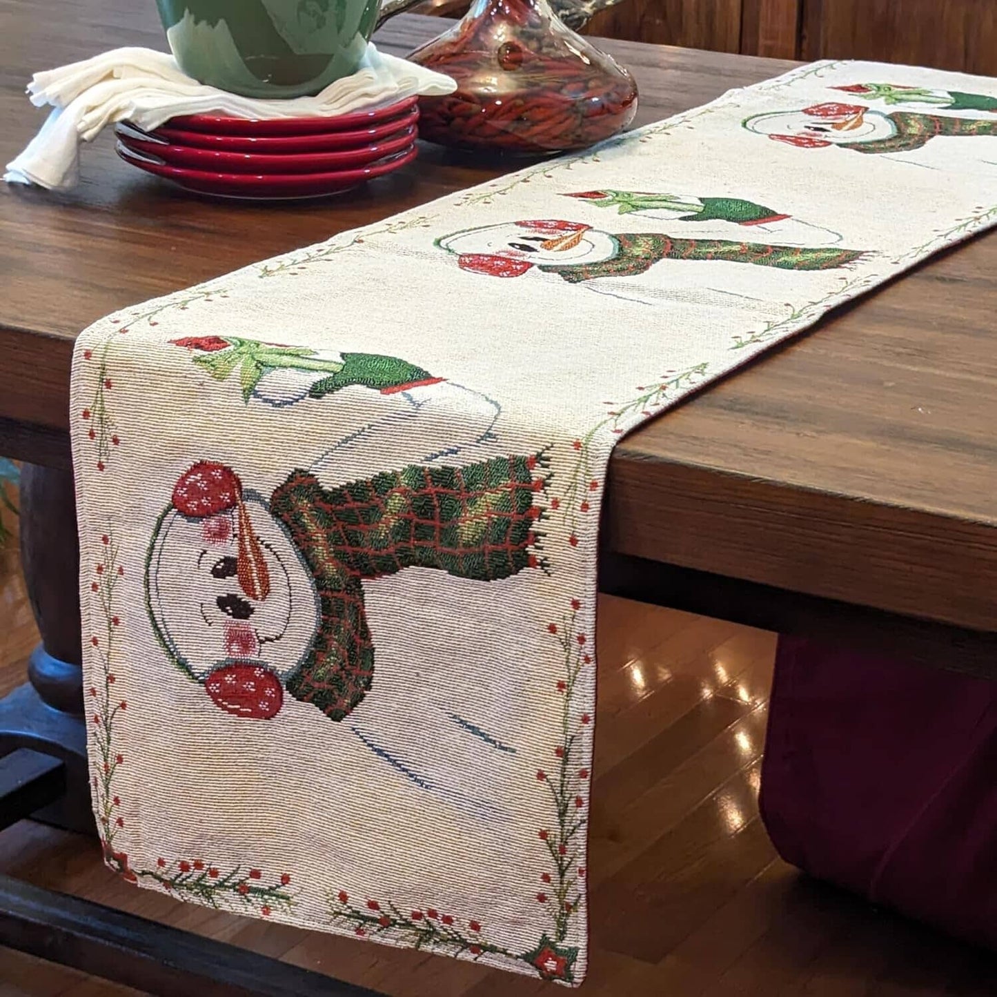 Snowman Holiday Woven Dining Table Runner