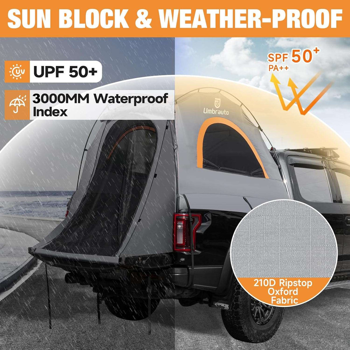 Umbrauto Truck Bed Tent for 6.4-6.7 FT Pickup Beds – 2 Person