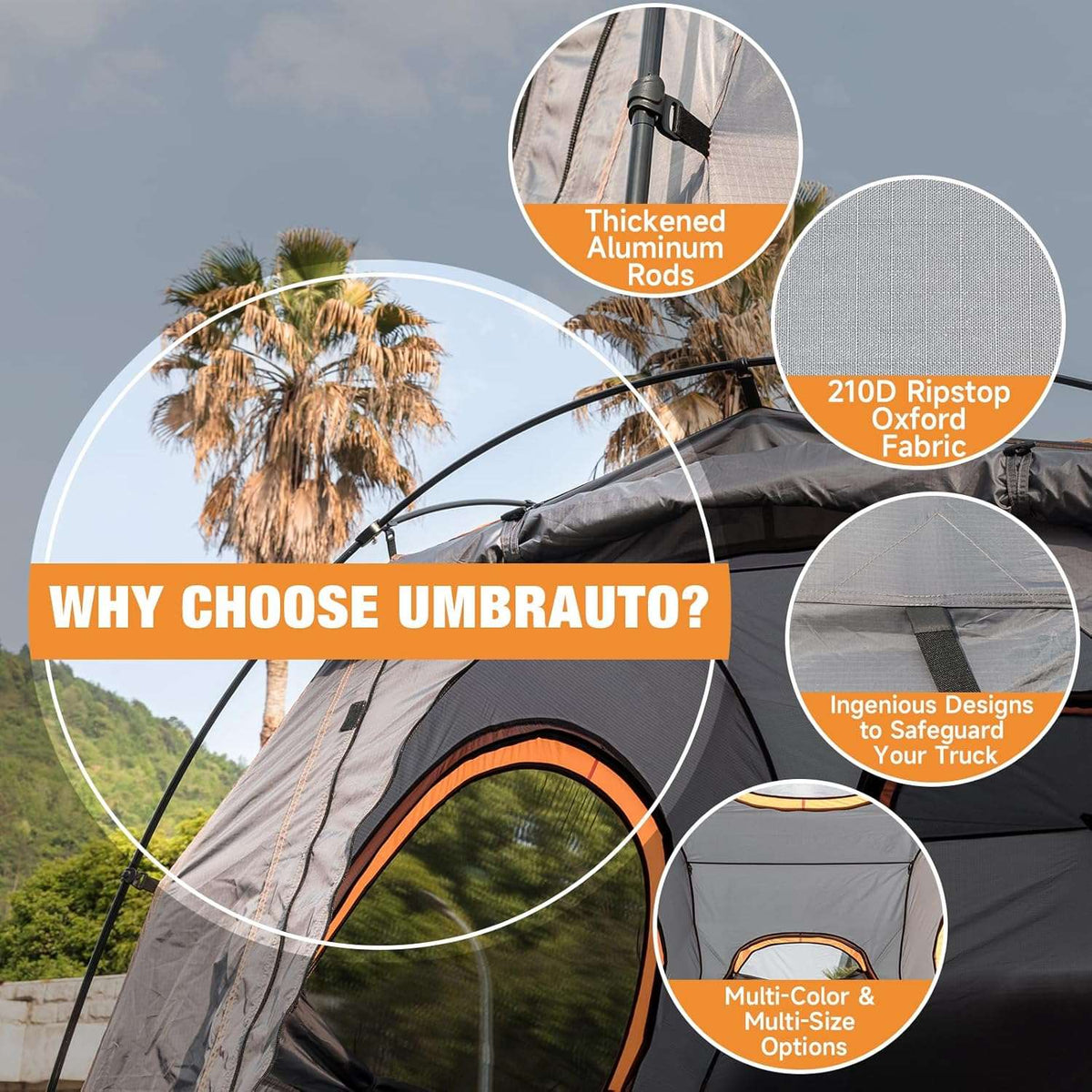 Umbrauto Truck Bed Tent for 6.4-6.7 FT Pickup Beds – 2 Person