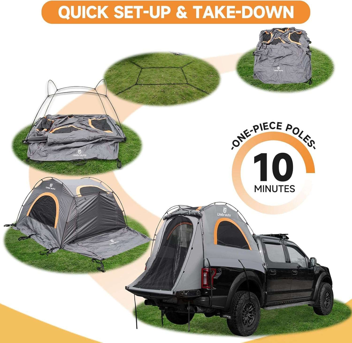 Umbrauto Truck Bed Tent for 6.4-6.7 FT Pickup Beds – 2 Person