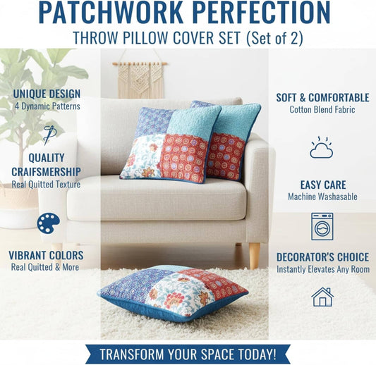 Set of 2-Pieces Farmhouse Patchwork Throw Pillow Covers