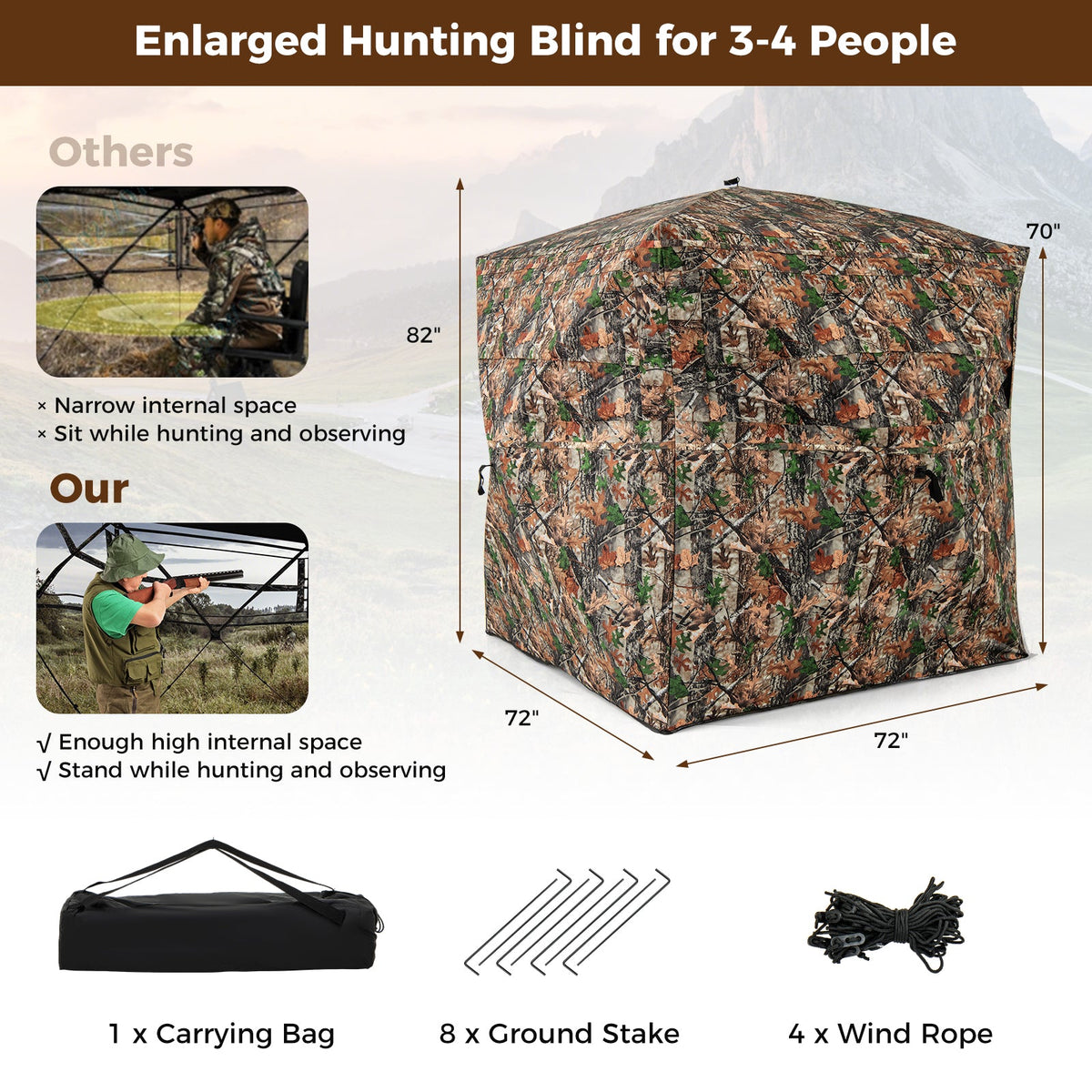 82" Tall 270° See-Through Hunting Blind – 3-4 Person Ground Blind