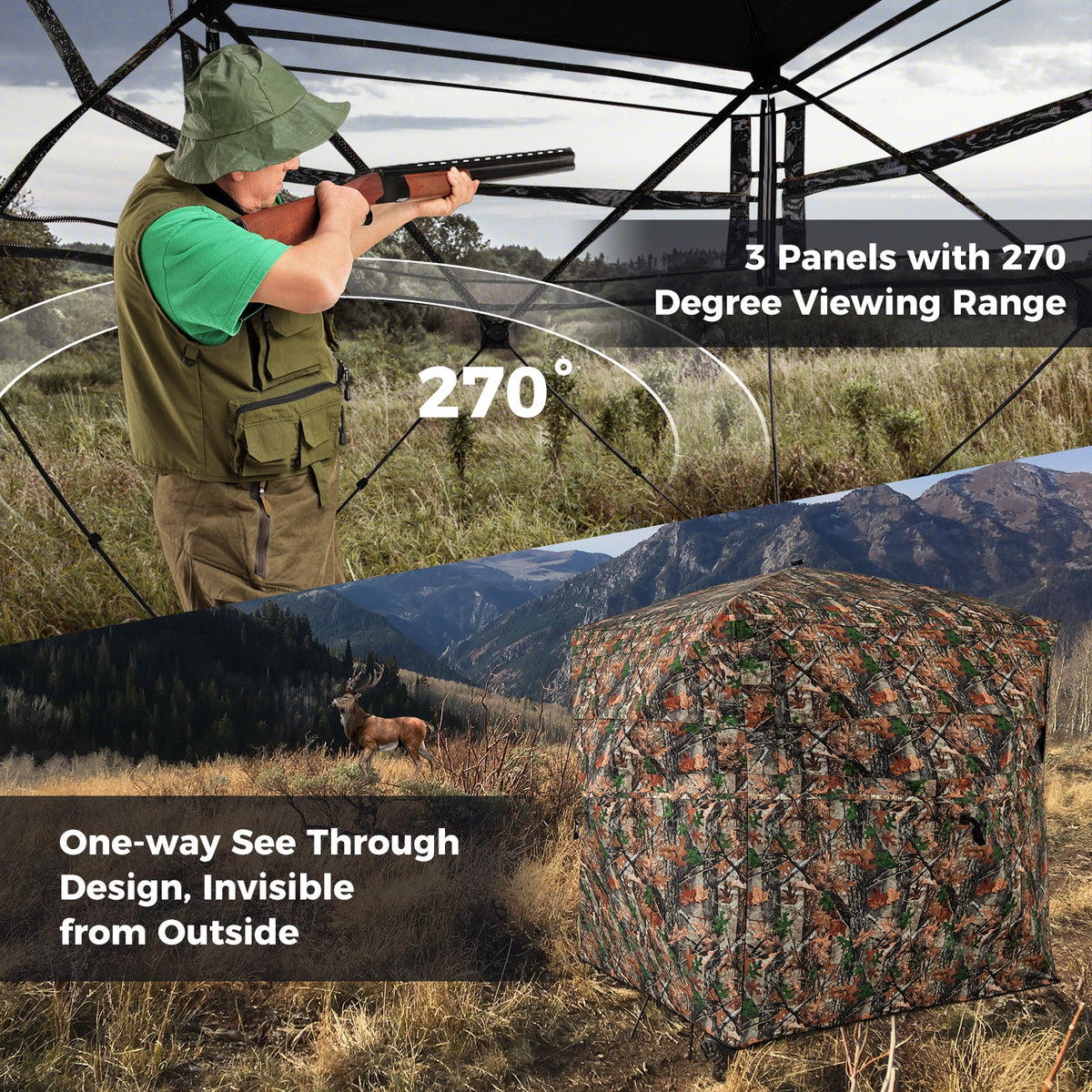82" Tall 270° See-Through Hunting Blind – 3-4 Person Ground Blind