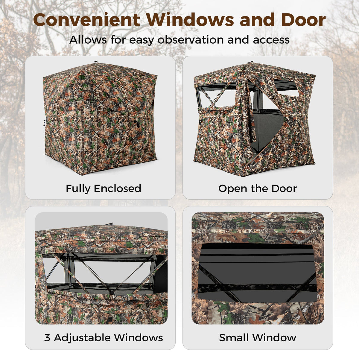 82" Tall 270° See-Through Hunting Blind – 3-4 Person Ground Blind