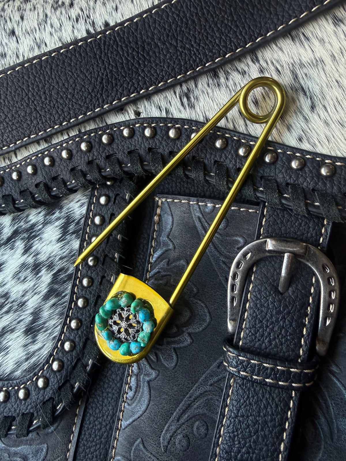 Turquoise Floral Jumbo Hat Pin by Bootleg Silver Co – view 4