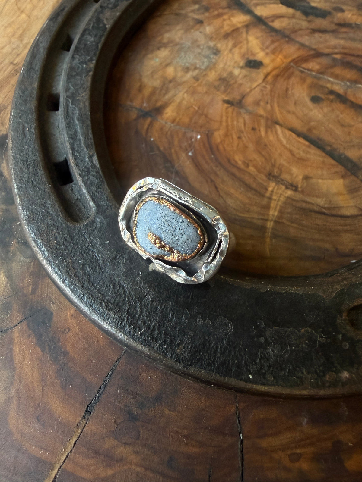 Blue Druzy & Gold Ring or Scarf Slide by Bootleg Silver Co – view 3