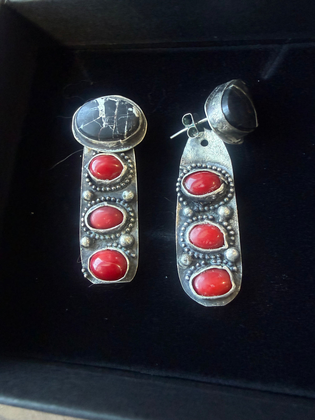 White Buffalo & Mediterranean Coral Earring Jackets by Bootleg Silver Co – view 6