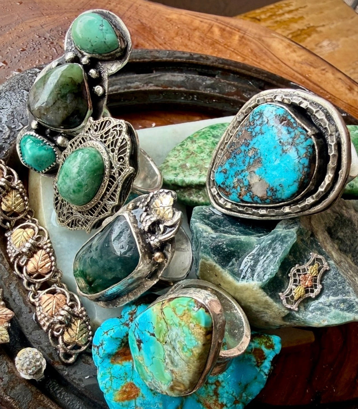 Desert Bloom Guatemalan Jade Mixed-Metal Statement Ring — Size 6.5