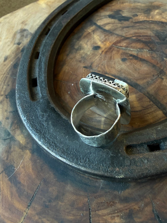 White Buffalo Hand-Hammered Wide Silver Ring by Bootleg Silver Co – view 2