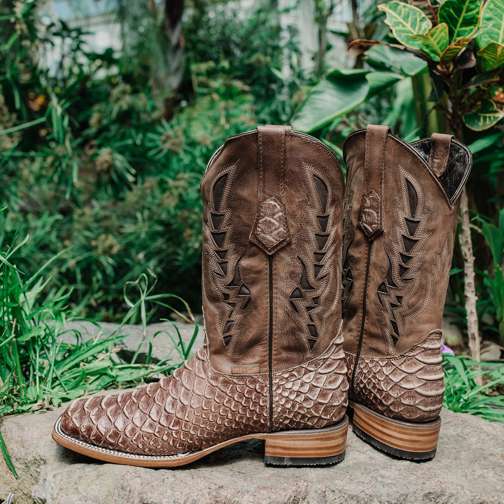 Good American Python Print Boot Soto Boots Mens Tan Python Print Boots H50032 – Bumpkin Ranchwear