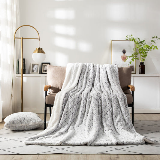 Luxury Dreamy Milky White & Purple Sherpa Backside Faux Fur Throw Blanket