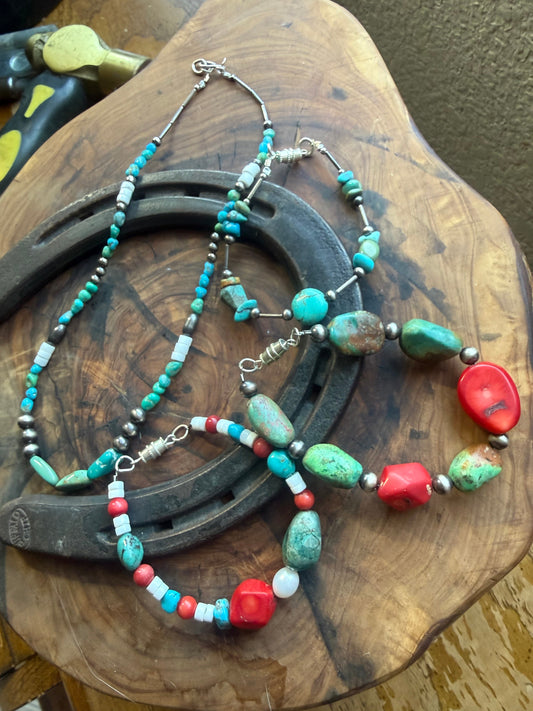 Turquoise & Vintage Bead Necklace and Bracelet Set by Bootleg Silver Co, handmade in Arizona