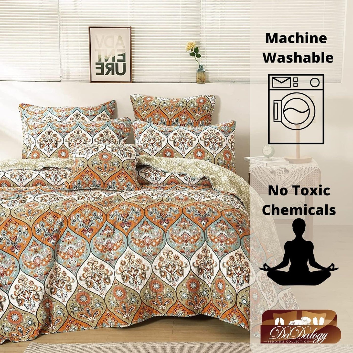 Garden Coral Paisley Quilted Bedspread Set
