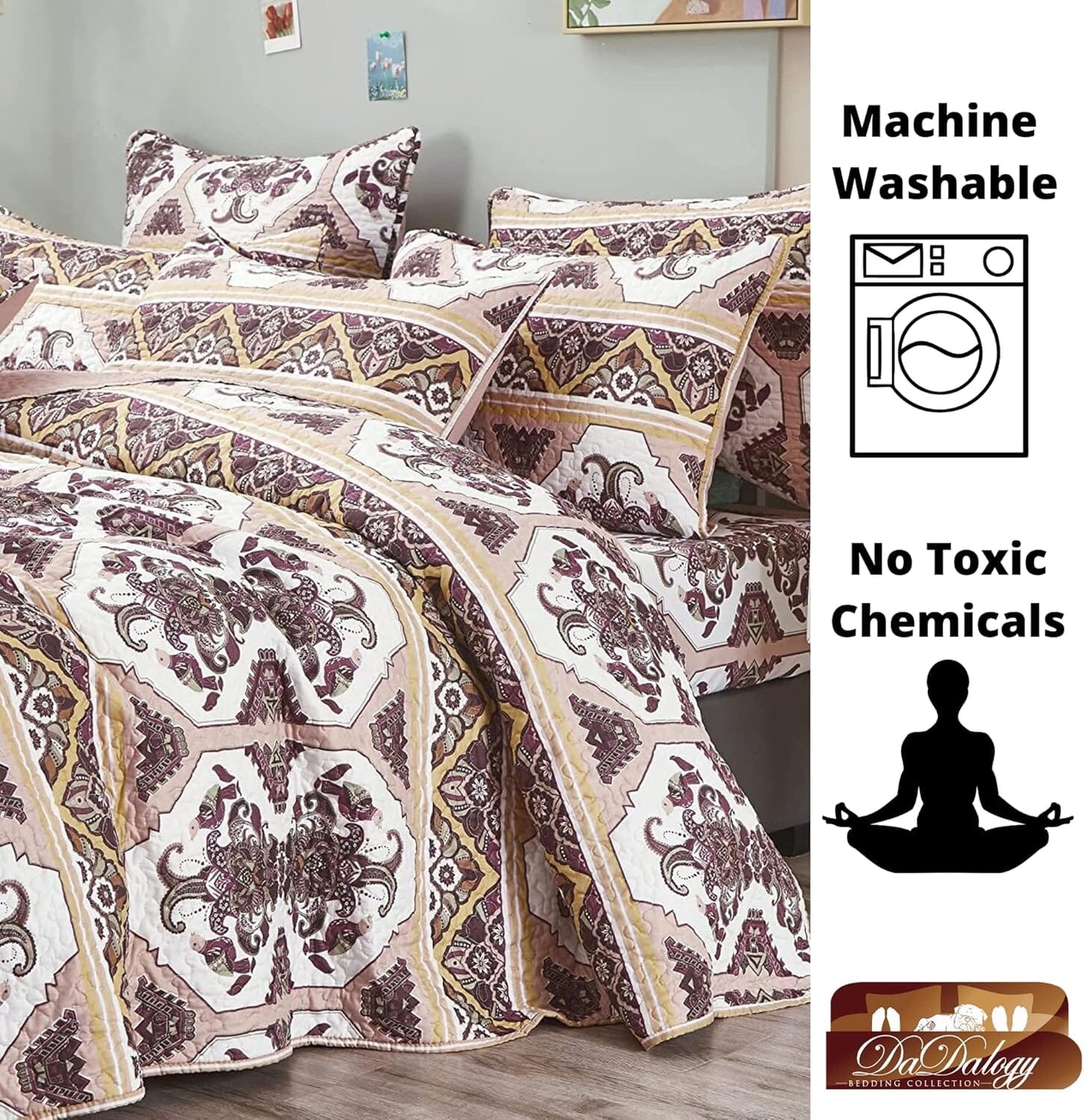 Persian Design Intricate Ornate Print Coverlet w/ Shams