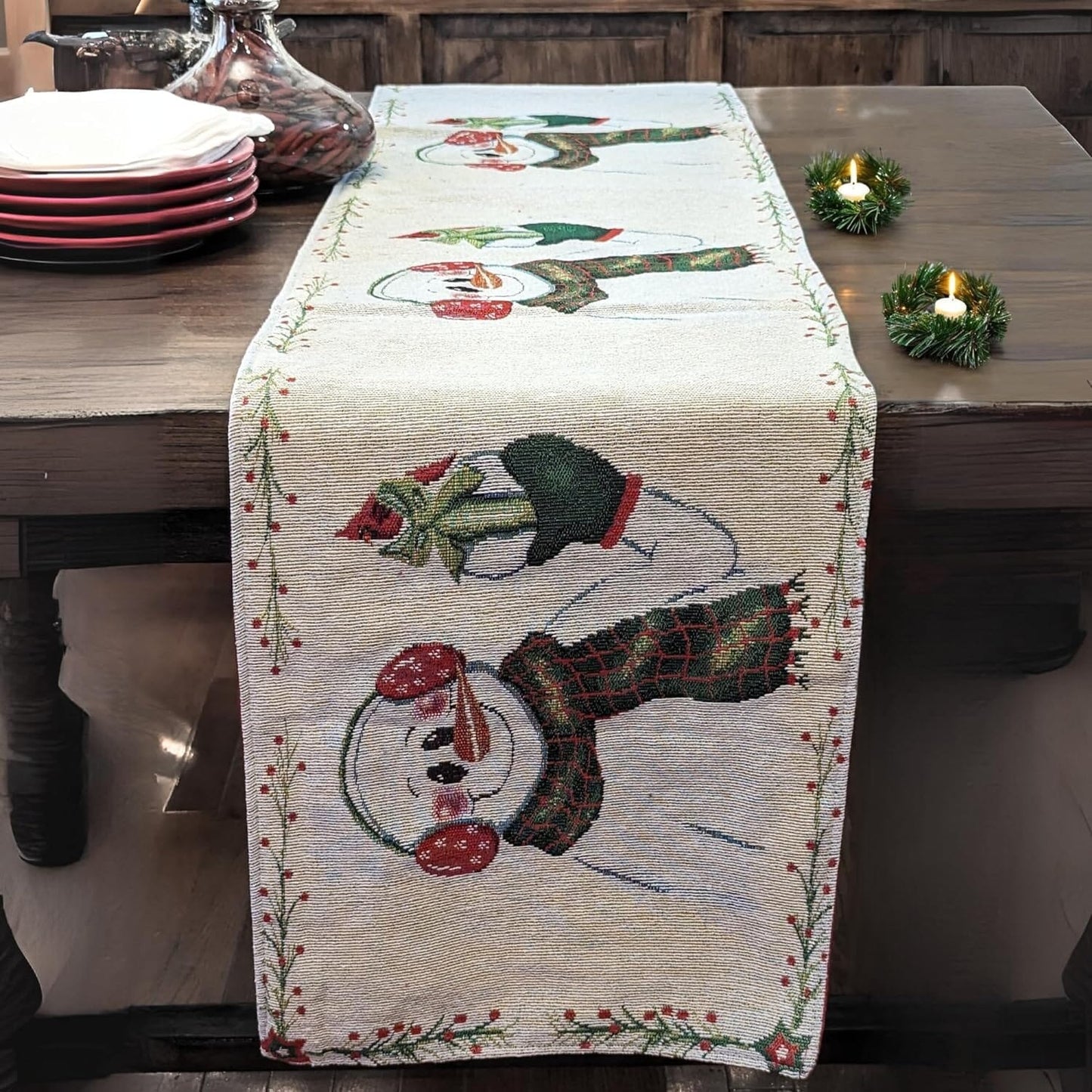 Snowman Holiday Woven Dining Table Runner