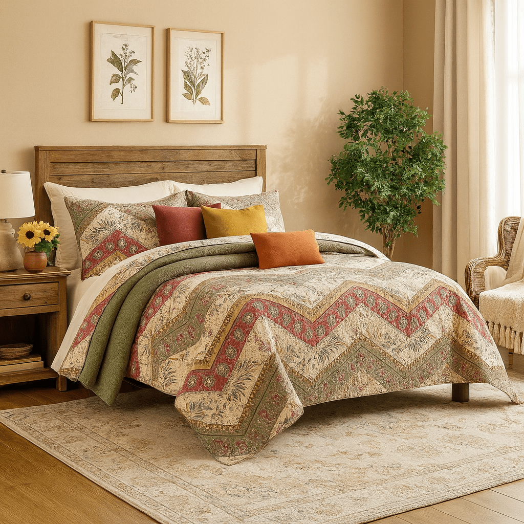 Rustic Cranberry Sage Floral Bedspread Set