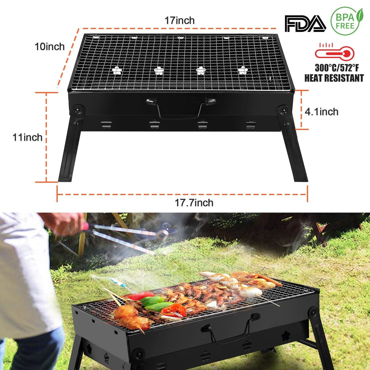 Portable Charcoal Grill – Lightweight Foldable Camping BBQ Grill