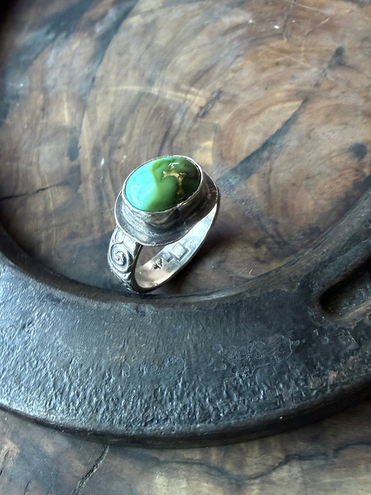 Sonoran Turquoise Patterned Silver Ring by Bootleg Silver Co – view 7