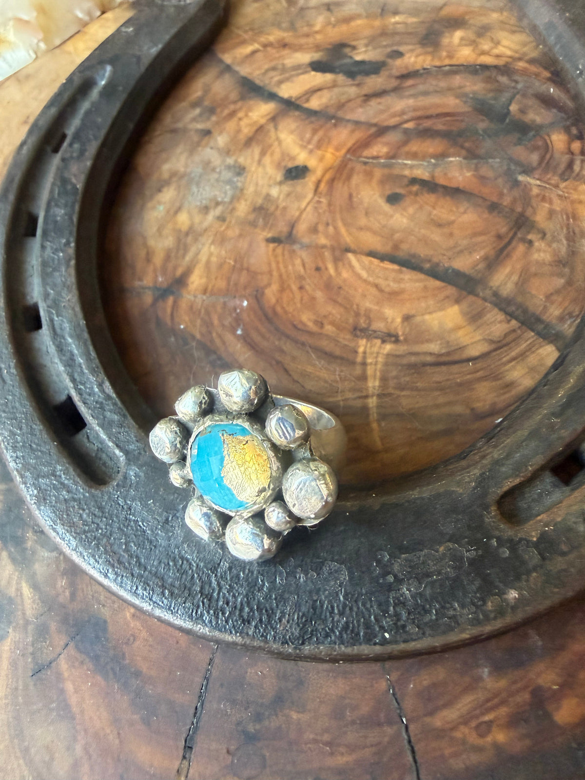 American Turquoise & Gold Leaf Cocktail Ring by Bootleg Silver Co – view 5