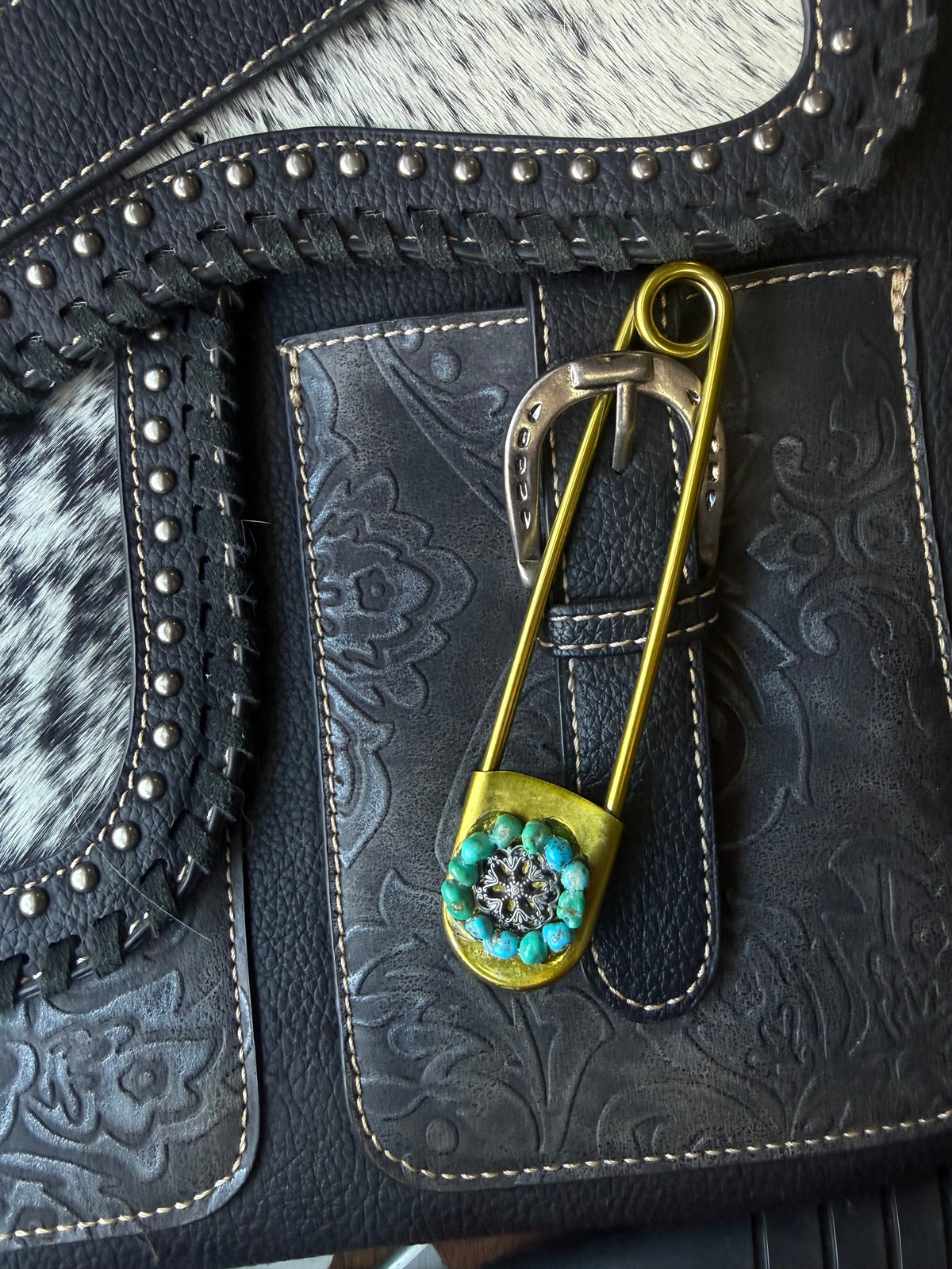 Turquoise Floral Jumbo Hat Pin by Bootleg Silver Co – view 2