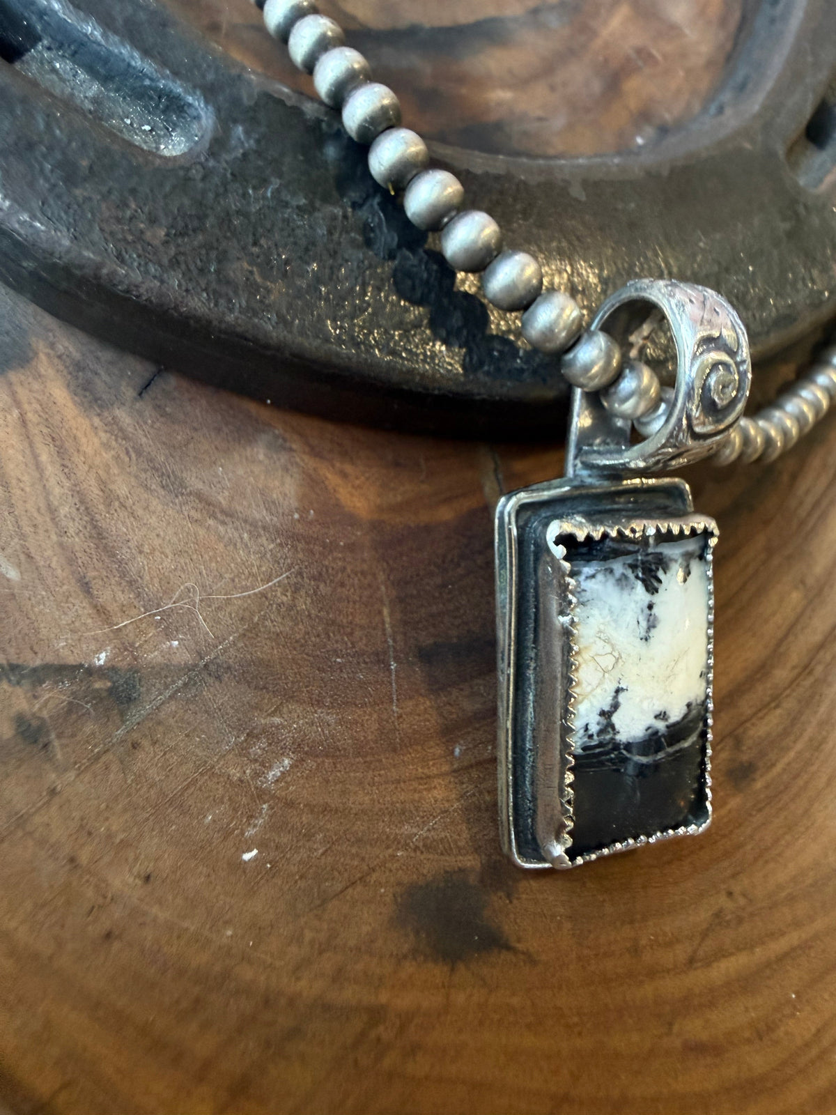 White Buffalo Rectangular Shadowbox Pendant by Bootleg Silver Co – view 3