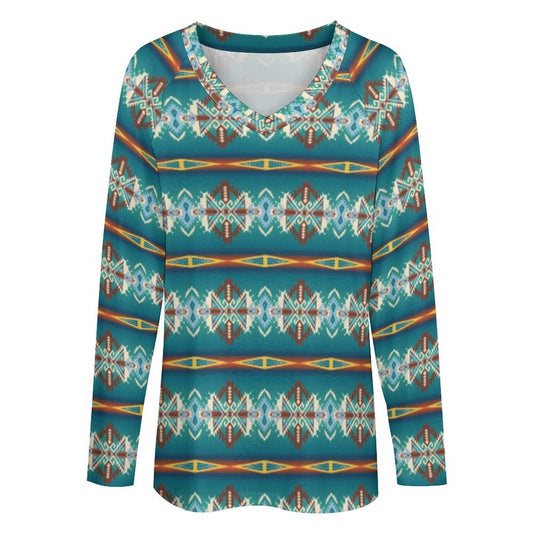 Teal Aztec Long Sleeve Top