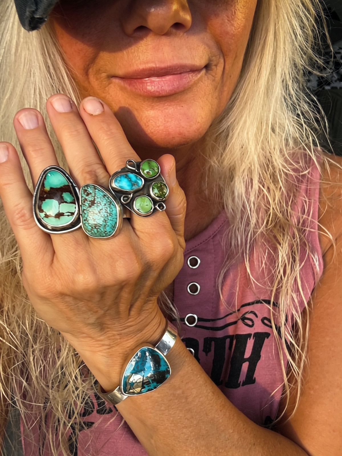 White Water & Sonoran Gold Turquoise Cluster Ring by Bootleg Silver Co – view 4