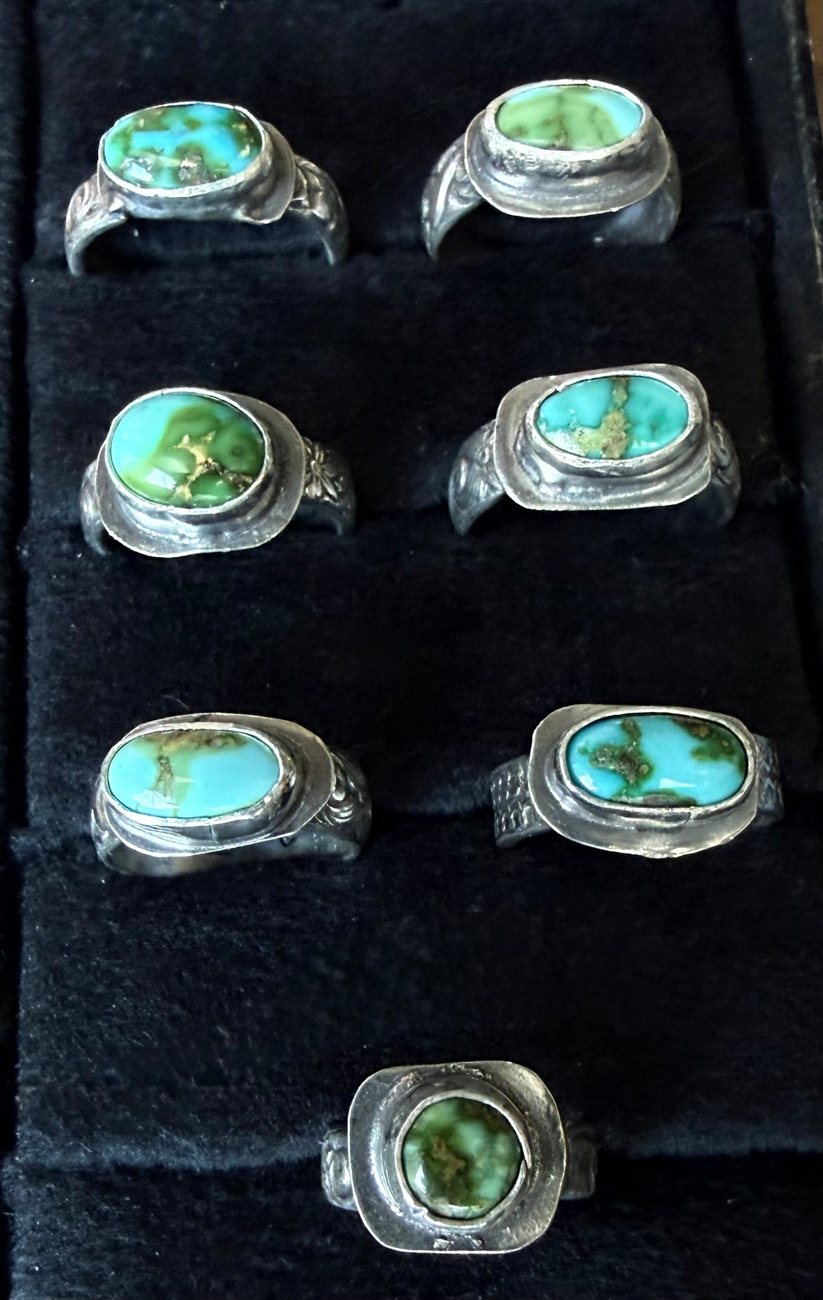 Sonoran Turquoise Patterned Silver Ring by Bootleg Silver Co, handmade in Arizona