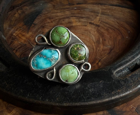 White Water & Sonoran Gold Turquoise Cluster Ring by Bootleg Silver Co, handmade in Arizona