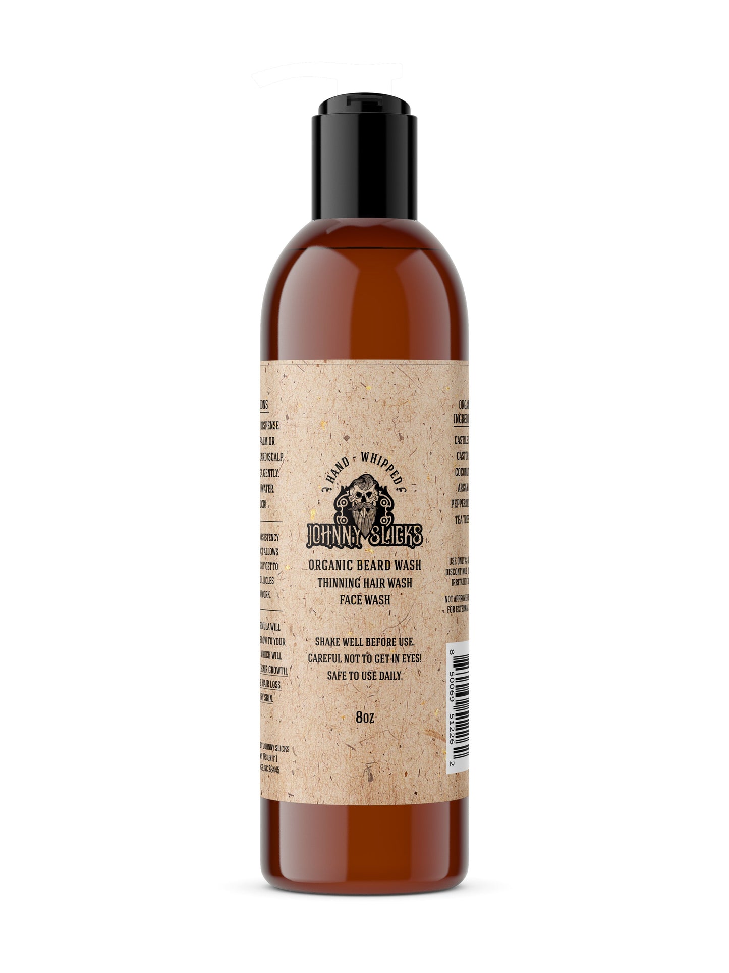 Bottle of Johnny Nysters organic hair wash on a white background 8 oz