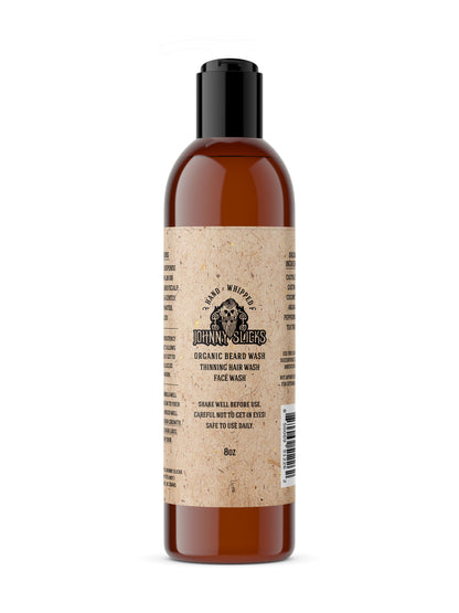 Bottle of Johnny Nysters organic hair wash on a white background 8 oz