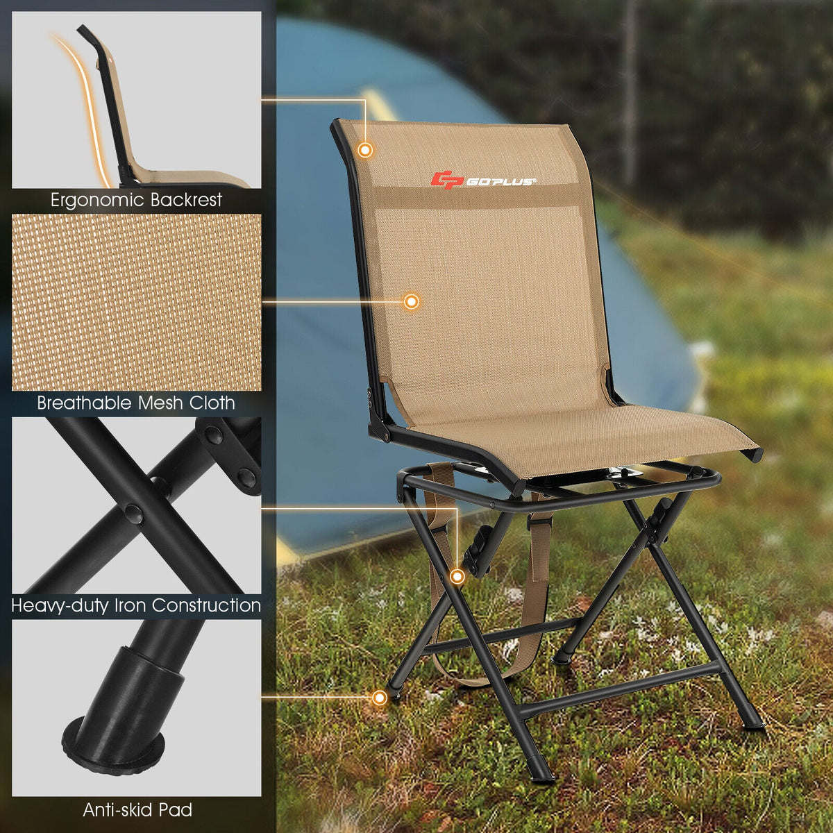 360° Swivel Hunting Chair – Foldable All-Terrain Mesh Seat