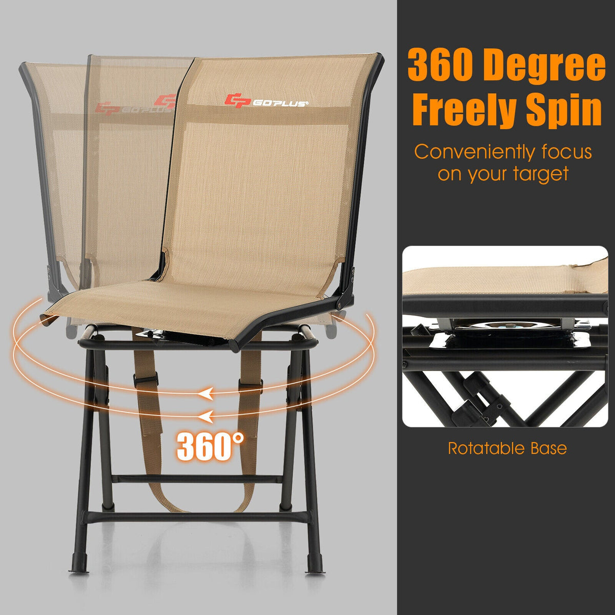 360° Swivel Hunting Chair – Foldable All-Terrain Mesh Seat