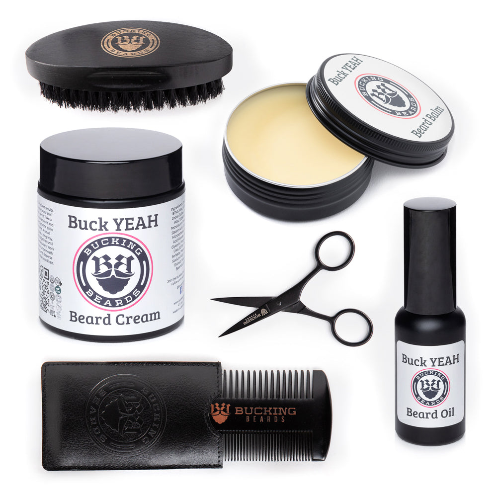Bucking Beard - Men’s Grooming Essentials Bundle – Beard Balm, Cream, Oil & Grooming Kit