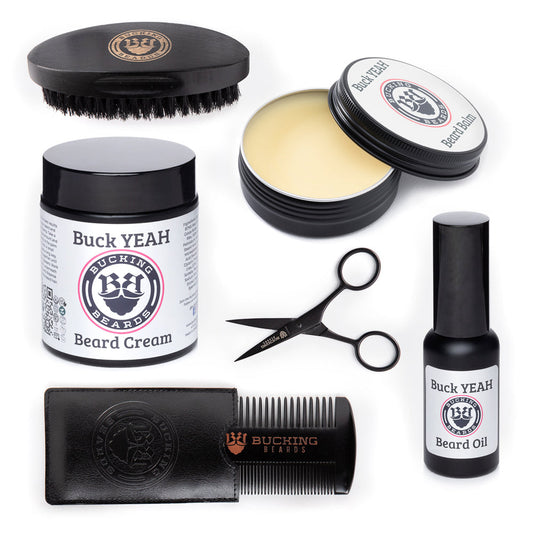 Bucking Beard - Men’s Grooming Essentials Bundle – Beard Balm, Cream, Oil & Grooming Kit