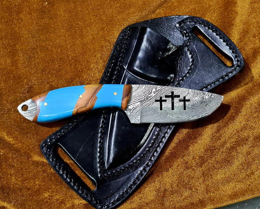 Custom Handmade Bull Sheath Leather Knife with 4.5" Damascus Steel Blade