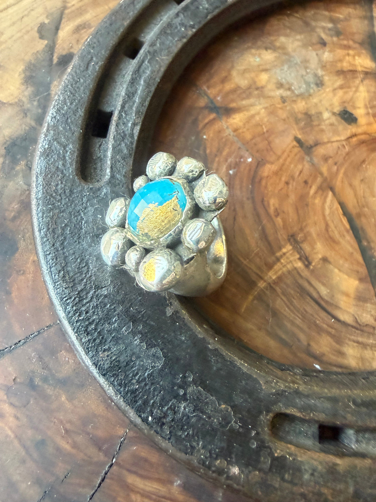 American Turquoise & Gold Leaf Cocktail Ring by Bootleg Silver Co – view 4