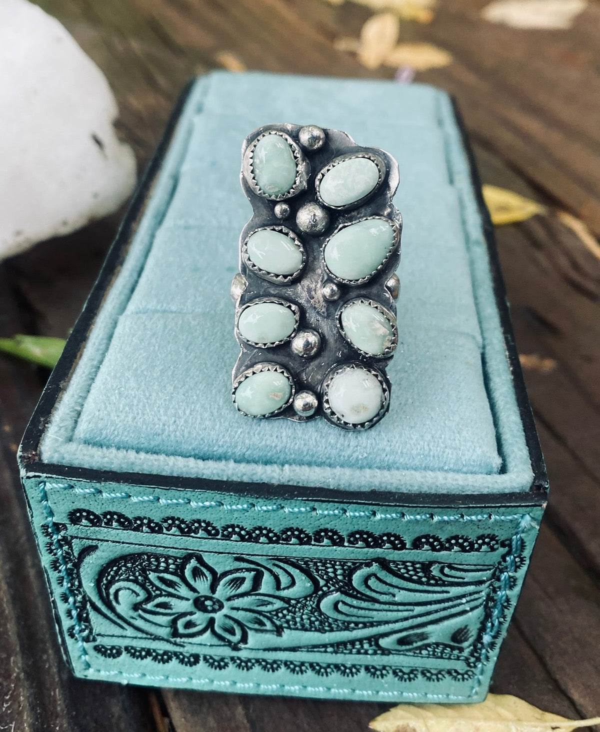 Palomino Variscite Cluster Ring by Bootleg Silver Co, handmade in Arizona