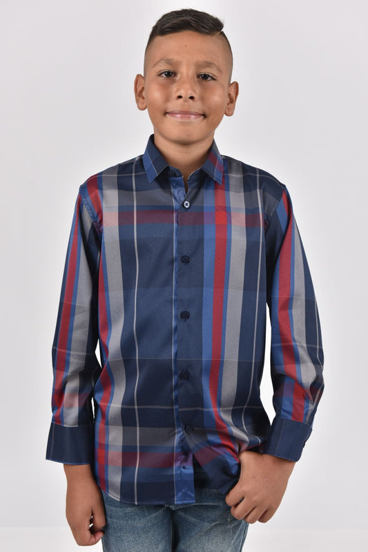 Navy Plaid Digital Print Shirt