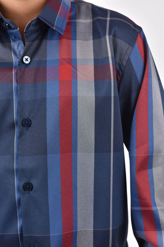 Navy Plaid Digital Print Shirt